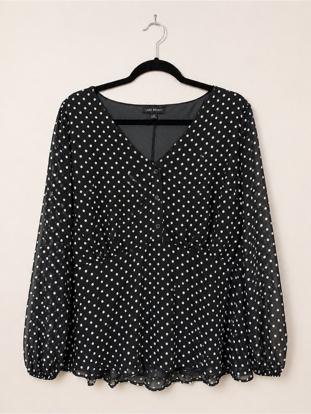 Lane Bryant Black and White Polka Dot V-Neck Blouse